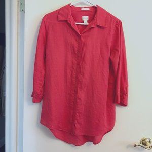 Chico's No Iron Coastal Style Linen Coral Shirt 3/4 sleeves size 0